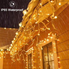 Acxilexy Solar Icicle Fairy Lights, 5 x 0.8 m, 128 LEDs, Icicle Curtain Lights with 8 Modes, Remote Control Icicle Fairy Lights, IP65 Waterproof Light Curtain for Christmas, Balcony, Garden
