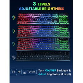 Wireless Keyboard and Mouse Combo - RGB Backlit, Rechargeable & Light Up Letters, Full-Size, Ergonomic Tilt Angle, Sleep Mode, 2.4GHz Quiet Keyboard Mouse for Mac, Windows, Laptop, PC