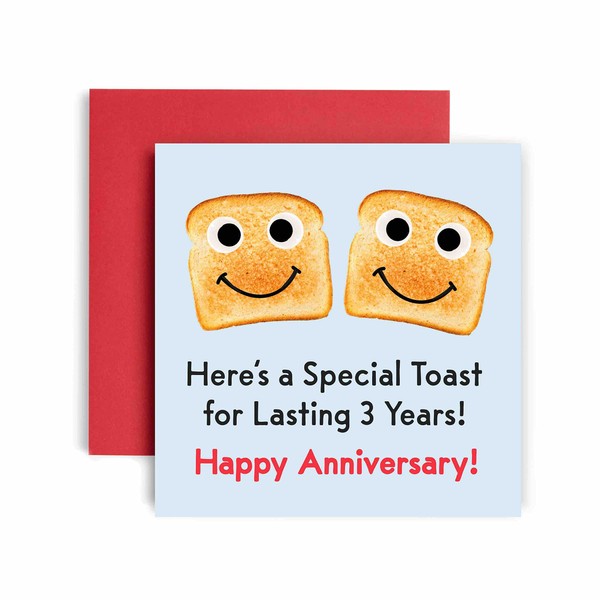 Huxters 3rd Anniversary Card – Here's a Toast – Funny Anniversary Cards for Him and Her –148 by 148mm Anniversary Cards for Husband and Wife – 3rd Wedding Anniversary Card with Envelope (3rd)