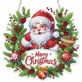 Bowetile Christmas Diamond Art Hanging Kits for Adults Kids, Diamond Art Suncatchers Santa Claus, 5D Special Shape Diamond Painting Pendant Window Ornament Christmas Gifts for Home Door Wall Decor