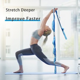 Stretching Strap Yoga Strap with Loops, Stretch Straps for Physical Therapy, Non-Elastic Exercise Strap for Pilates, Dance and Gymnastics with Workout Guide (Light Blue)