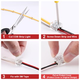 10 Pack LED Strip Light Connectors, Misech COB Led Strip Connectors, 8mm 2 Pin Led Light Strip Connectors, DIY Strip to Wire Fast Connectors for 0.3 inch Width SMD3528 2835 COB Strip Light