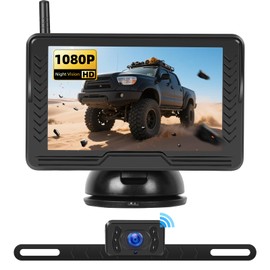 Wireless Backup Camera for Car with 5 inch Monitor Easy Setup IR Night Vision IP69 Waterproof License Plate Reverse Camera DIY Parking Lines Rear View Camera System for Car Truck SUV Pickup Van