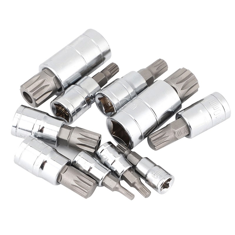 10Pcs 12 Point Triple Square Splined Bit Socket Set M4-M18