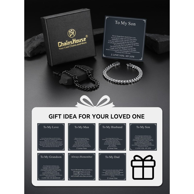 ChainsHouse Black Bracelets for Men 7mm 7.5 Inch Stainless Steel