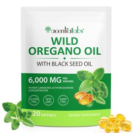 Wild Oregano Oil Softgels 2 in 1 6,000 mg Oregano Oil with Black Cumin 120 Softgels Easy to Swallow to Strengthen the Immune System and Bone Health
