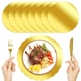 Germiwipe 50pcs Gold Round Paper Placemats, 12.25" Scalloped Disposable Paper Place Mats, Wedding Placemat, Dinner Placemats, Home Party Table Decoration GE-021