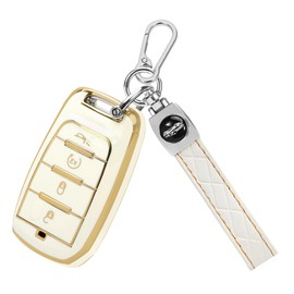 TOMALL for Dodge Key Fob Cover with Keychain, 4 Buttons Soft TPU Key Fob Case Compatible with Dodge Ram 1500 2500 3500 2019 2020 2021 2022 2023 2024 2025 Keyless Entry Remote Control, White