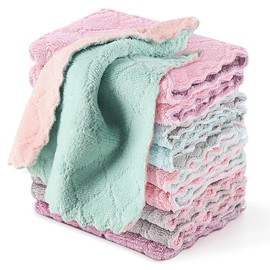 10PCS Super Absorbent Dish Towels, Microfiber Coral Fleece Cleaning Cloths