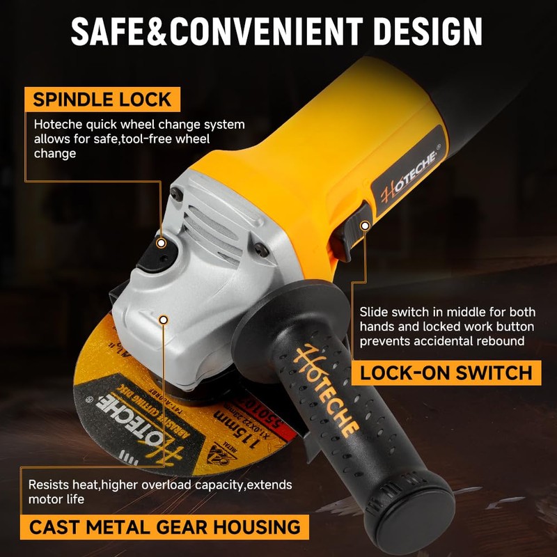 Hoteche 4-1/2-Inch Angle Grinder 6.3-Amp Compact Metal Cutting & Grinding