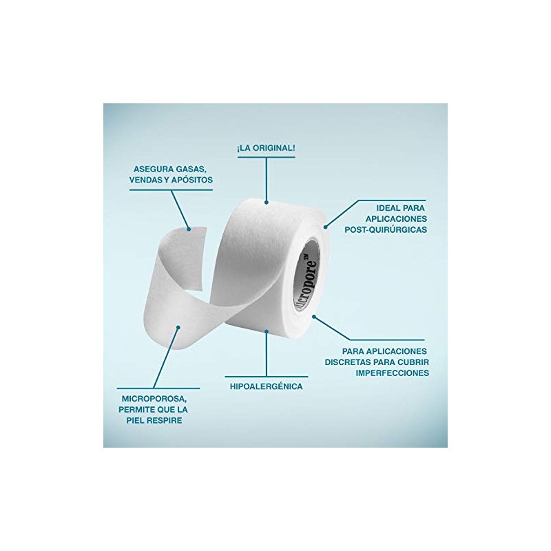 Nexcare 3M, Cinta Adhesiva Micropore, Color Blanco, Hipoalergénica, Transpirable y