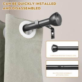 MERJULAN 1 Inch Black Curtain Rods for Windows 28-48 Inches - Heavy Duty Drapery Rods with Adjustable Rods and Ball Finials - Ideal Room Divider and Outdoor Rod,32"-48"