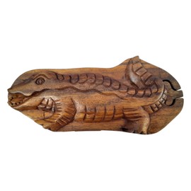 Brave Wings Hand Carved Wooden Trinket Box ~ Crocodile ~ OOAK Unique Figurine Statue Sculpture for Home Decor or Table Decoration ~ 2736
