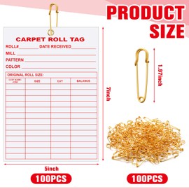 Supervitae 100 Sets Carpet Roll Tags with Safety Pins Grommet Reinforced Carpet Roll Inventory Tags for Flooring Store Price Cards 5" x 7"