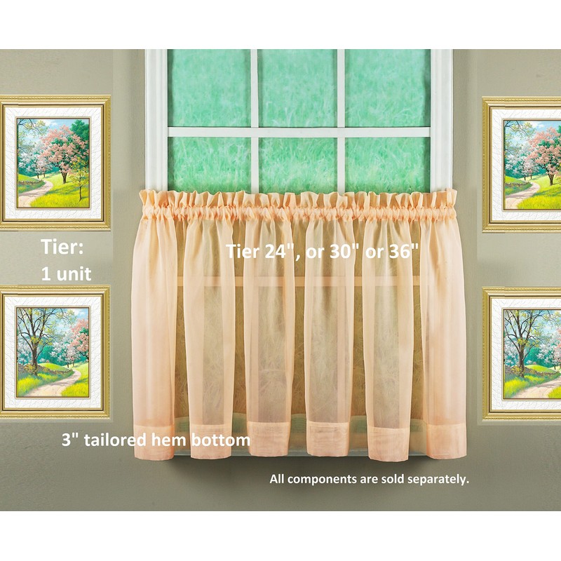 Today's Curtain Emelia Original Voile Tier Pair 24", Peach, 60"W