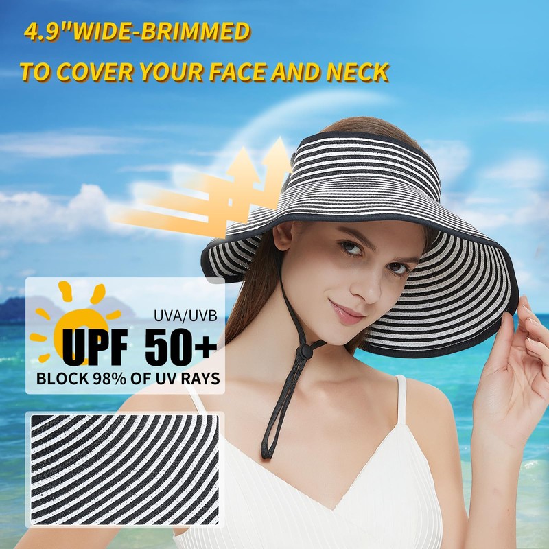 Maylisacc Adjustable Straw Open Top Straw Sun Hat Roll-Up Design,