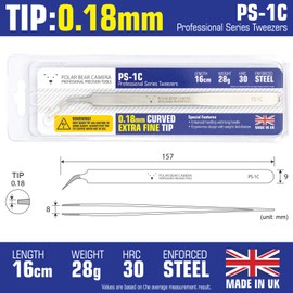 Extra Fine Tip Stainless Steel Tweezers (157mm/0.18mm/Curved) Made in England for Professional/Industrial Use Only