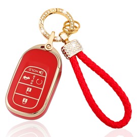 Aoocar TPU Key Fob Cover with Bling Keychain, Compatible with Honda Accord Civic HR-V CR-V Pilot Sport SI EX EX-L Touring 2022 2023 2024 2025, 4/5 Button, Red