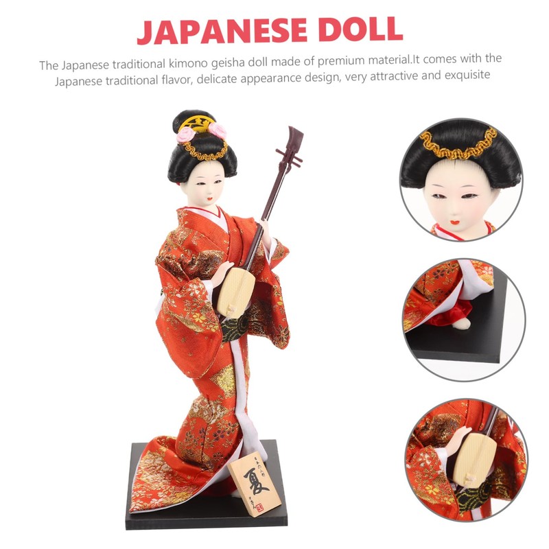 Alipis Japanese Geisha Doll Traditional Kimono Statue Artistic Home Decor
