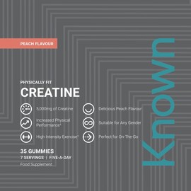 Known Known Tasty Creatine Gummies C 5g of CreatineC Natural Peach Flavour C 35 Gummies, 7 Day Supply