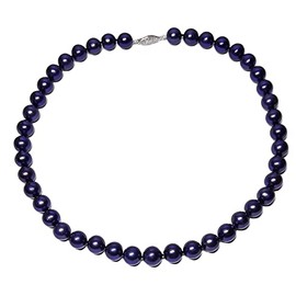 8.5-9mm Black Freshwater Cultured Pearl Necklace with Blue Overtone AA+ Quality with Sterling Silver Clasp, 17" - PremiumPearl
