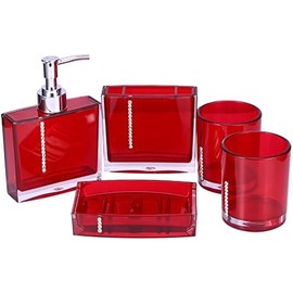 Juego de accesorios de baño, juego de regalo de plástico de 5 piezas, soporte para cepillo para polvo de dientes, taza para cepillo para polvo de dientes, dispensador de jabón, jabonera, soporte para