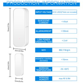 WiFi Door Sensor, Set of 2 Door Alarm Sensors, Intelligent Door Open/Closed Detectors, Smart Tuya Door Sensor, Free, Wireless Window Sensor App Notification for Home, Shed, Garage