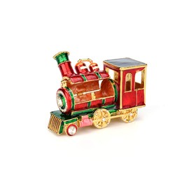 Furuida Mini Steam Train Jewelry Trinket Box Hinged Enameled Crystal Ornaments Gift for Home Decor