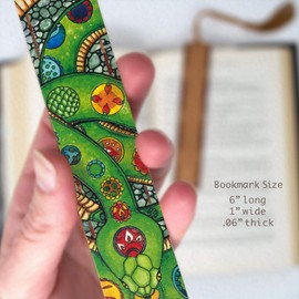 Green Snake - Colorful Art by Christi Sobel - Wooden Bookmark with Suede Tassel - Made in USA