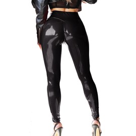Mstaad Patent Faux Leather Leggings for Women High Waisted Butt Lifting Lacquer Pleather Latex Shiny Pants Concert Outfits Black XL