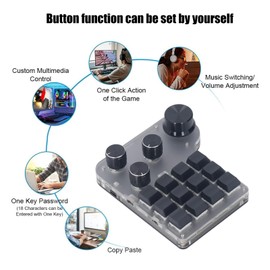 Walfront USB Mini Macro Mechanical Gaming Keyboard 12 Keys 4 Knobs One Handed USB PC Keypad RGB Programmable Macro Keyboard 3 Modes