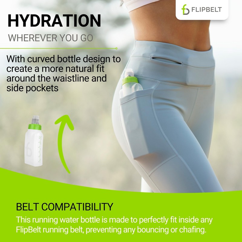 FlipBelt Arc Water Bottle Running Belt, Curved Hydration Running Bottle,