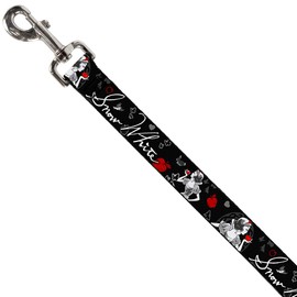Buckle-Down Pet Leash - SNOW WHITE Apple Poses/Butterflies Black/Gray/Red - 6 Feet Long - 1.5" Wide