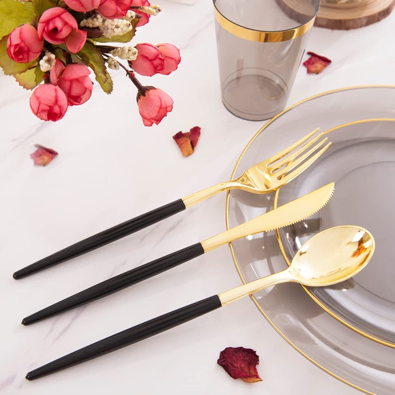 Supernal 60 Pack Black Plastic Silverware with 180pcs Black Plastic