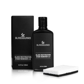 GlassGuard Glass Restoration Stain Remover to Clean Shower Doors | Glass Cleaner for Hard Water Stains, Water Spot, Soap Scum & Limescale | Tile & Bathtub Spot Cleaner with A Scouring Pad | 250ML