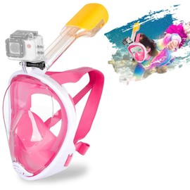 SENTAIMAO Full Snorkel Mask Full Face Snorkel Mask adult with Panoramic View/Anti-fog Anti-leak Design/Sports Camera Mount (pink S/M)