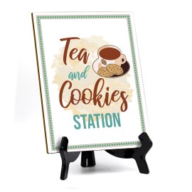 Signs ByLITA Tea and Cookies Station, Table Sign with Acrylic Stand (6x8“)