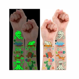 Leesgel Tattoo Children's Dino Birthday Decoration, Pack of 165 Luminous Dinosaur Temporary Tattoo Stickers, Children's Tattoos, Boys, Party Bags, Children's Birthday Party Gifts, Boys Dino Toy, Party