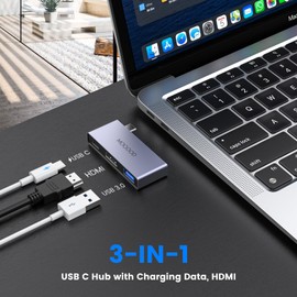 MOGOOD Adaptador USB C a HDMI multipuerto tipo C a 4K HDMI adaptador multipuerto AV adaptador con carga compatible con 4K UHD Video USB 3.0 puerto 100W USB-C ayuno carga para monitor a portátil