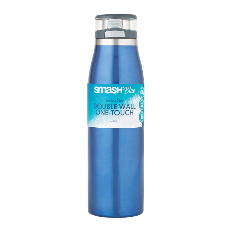 Smash Double Wall One Touch Bottle, Blue, 690 ml Capacity