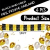 6 Pack 10 Feet Black Gold Foil Fringe Garland Metallic