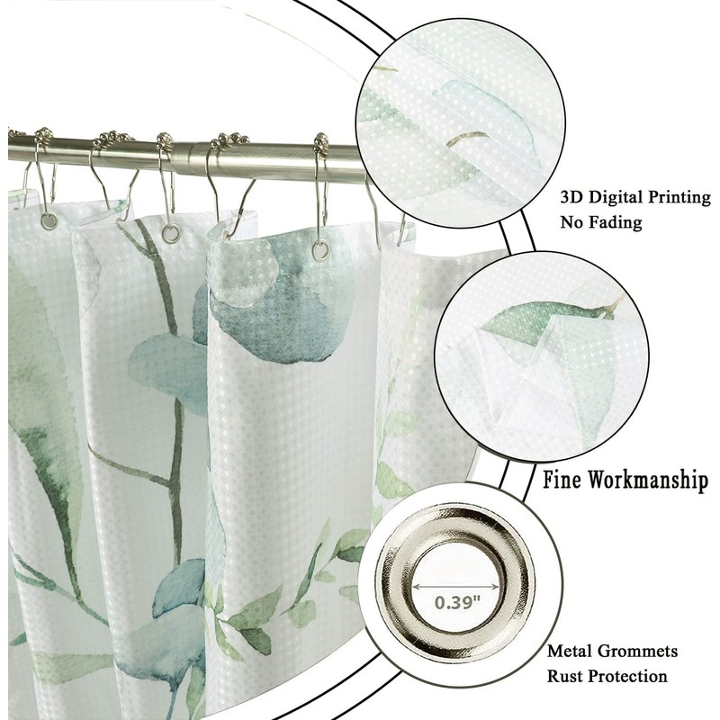 GCIREC Eucalyptus Leaf Waffle Shower Curtains, Weighted Bottom Sage Green