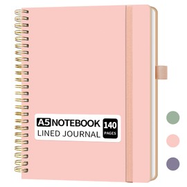 YOXMJDB A5 Lined Spiral Notebook with Pen Holder, 140 Pages Hardcover Journal for Women, To Do List Planner for Work, Bible Study & Meetings (A5, Pink)