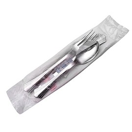 WNA LUXKIT3 Reflections Plastic Fork, Knife, Spoon, Salt, Pepper, Linen-Quality Paper Napkin Kit, Silver (100-Count)
