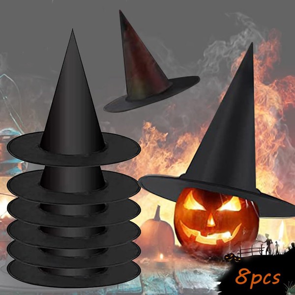 Biaoyun Halloween Witch Hats,Black Wizard Hats,Halloween Decorations Hanging Witch Hat Set Halloween Cosplay Party Supplies (8pcsA)