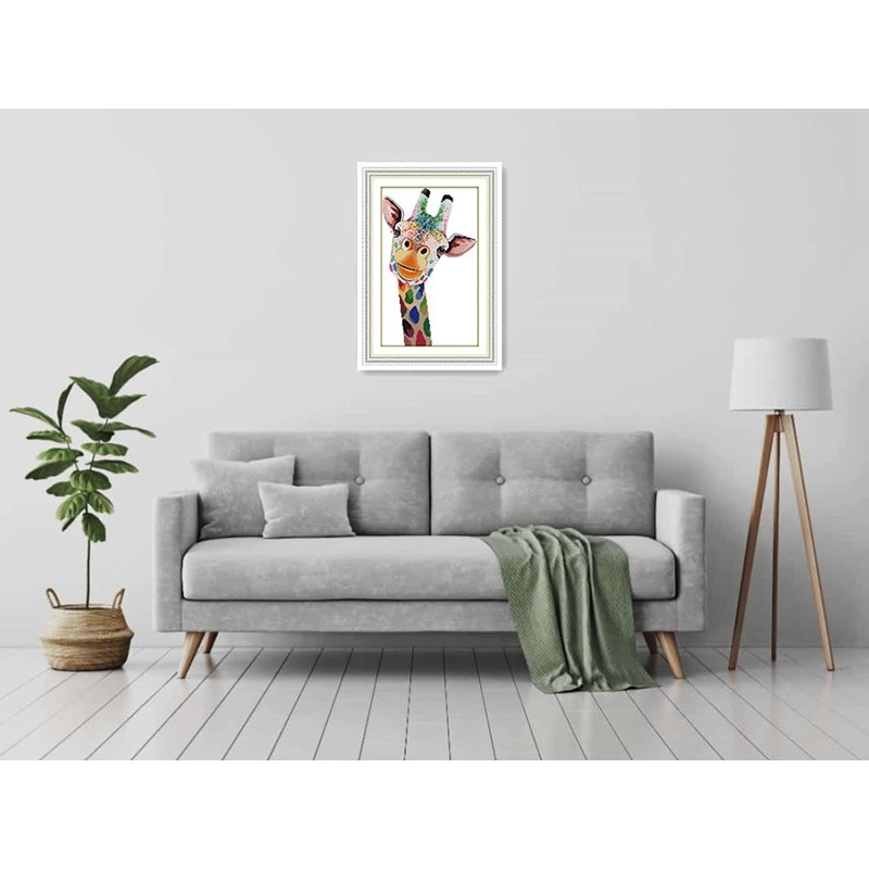 Amiiba Stamped Cross Stitch Kits, Animal Colorful Giraffe DIY 11CT