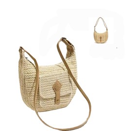 Straw Beach Bag Handmade Woven Shoulder Tote Bags for Travel and Vacation