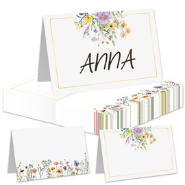 XSDSLS Pack of 100 Place Cards "Schön dass du da bist", 110 x 85 mm, Name Cards, Wedding Place Cards, Flowers, Blank Place Cards for Weddings, Birthdays, Celebrations, Guests
