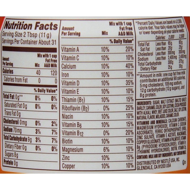 Ovaltine Chocolate Malt Powder Drink Mix Hot & Cold Milk