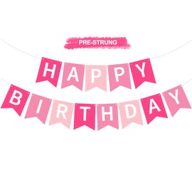 RICHHHA Pink Happy Birthday Banner Pre-Strung Birthday Decorations Birthday Party Backdrop Sign Garland Party Supplies for Women Men Boys Girls,NO-DIY
